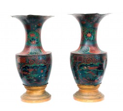 PAIRE DE VASES CLOISONNES CHINOIS